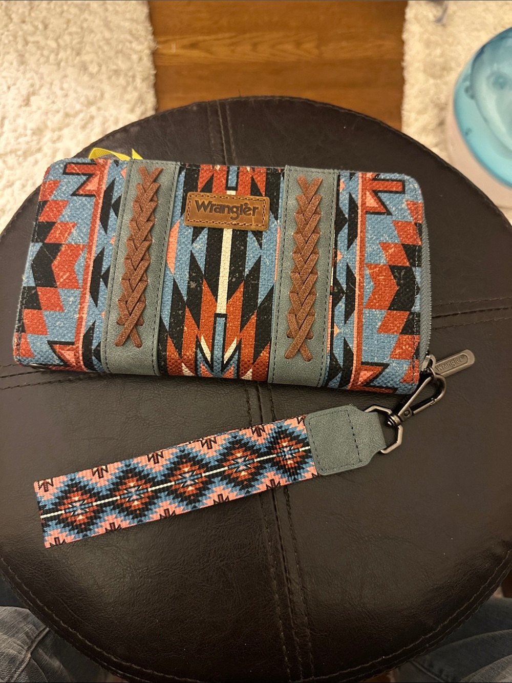 Wrangler Aztec Wristlet Wallet in Teal, Rust & Black